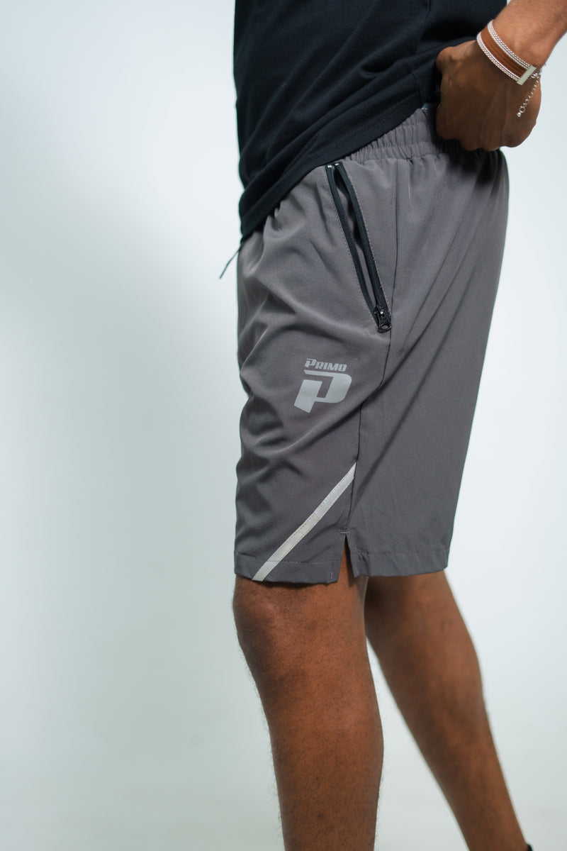 Mens Primo Charcoal Micro Fibre Run Shorts With Zips