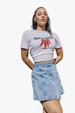 MID BLUE DENIM PANELED SKORT