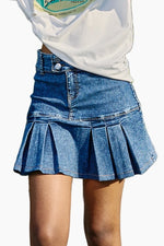 DENIM PLEATED MINI SKIRT