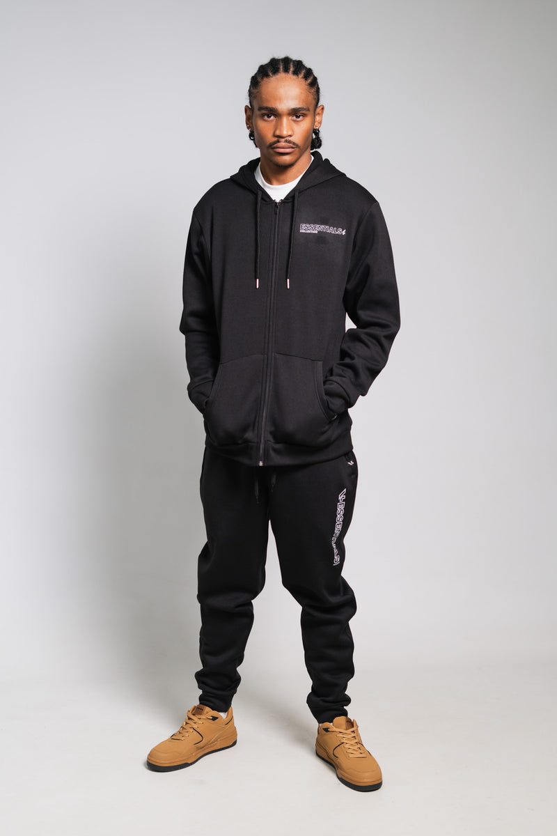 BLACK ESSENTIAL ZIP-THRU HOODY