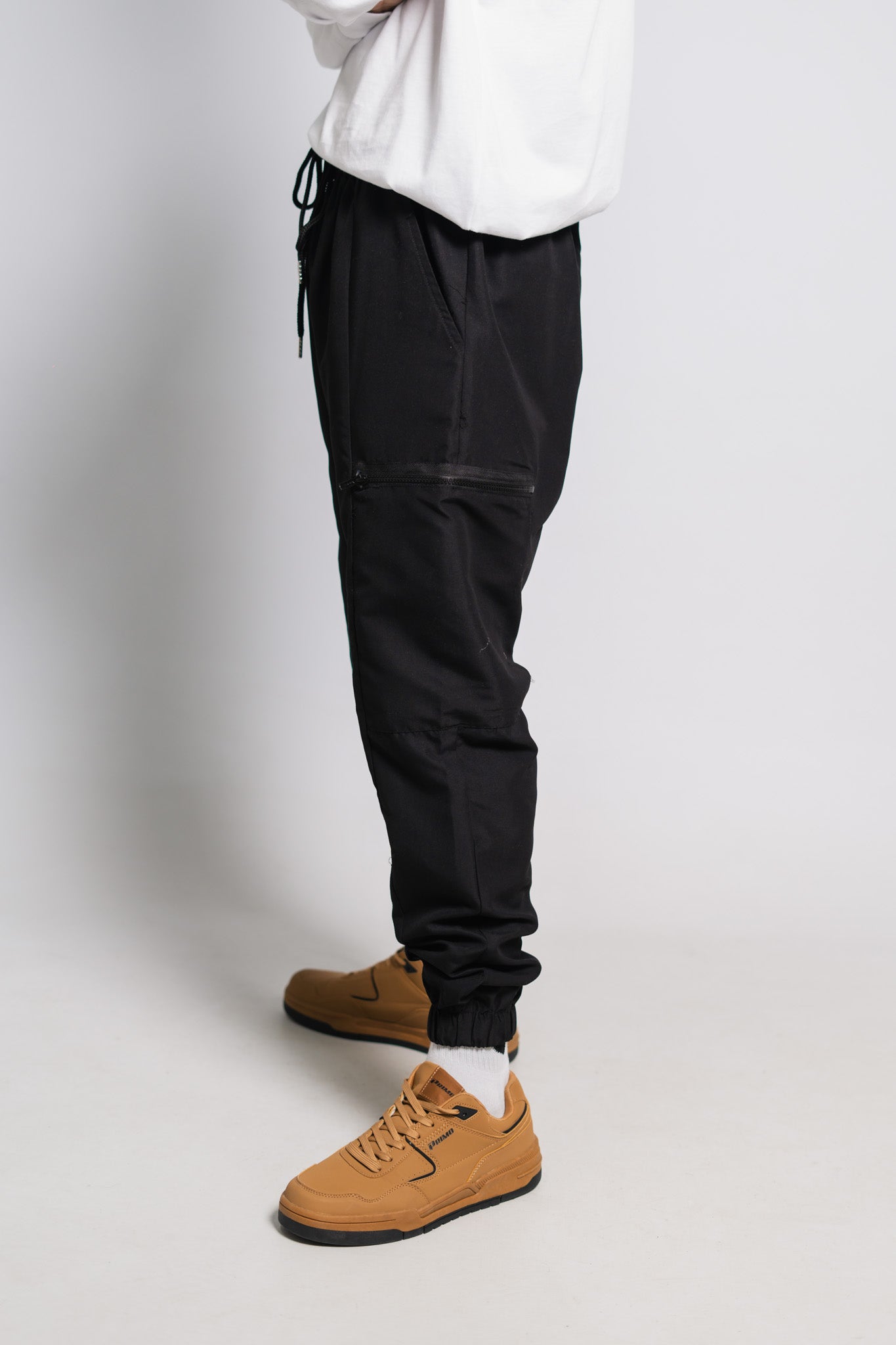 BLACK MICROFIBRE CARGO JOGGER WITH ZIPS