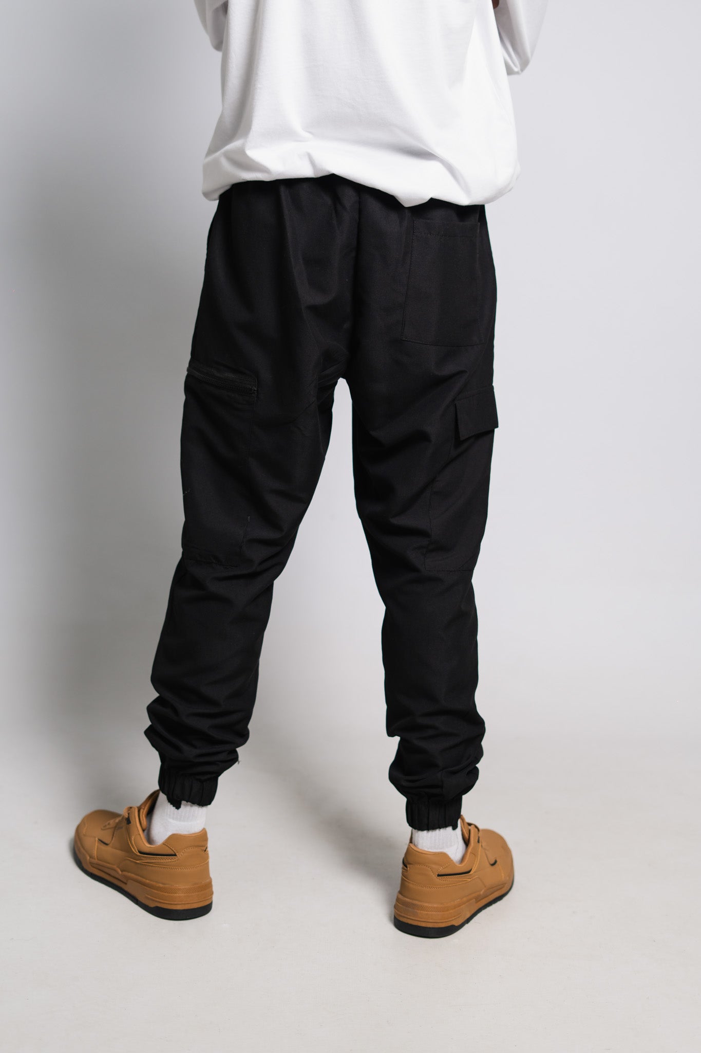 BLACK MICROFIBRE CARGO JOGGER WITH ZIPS