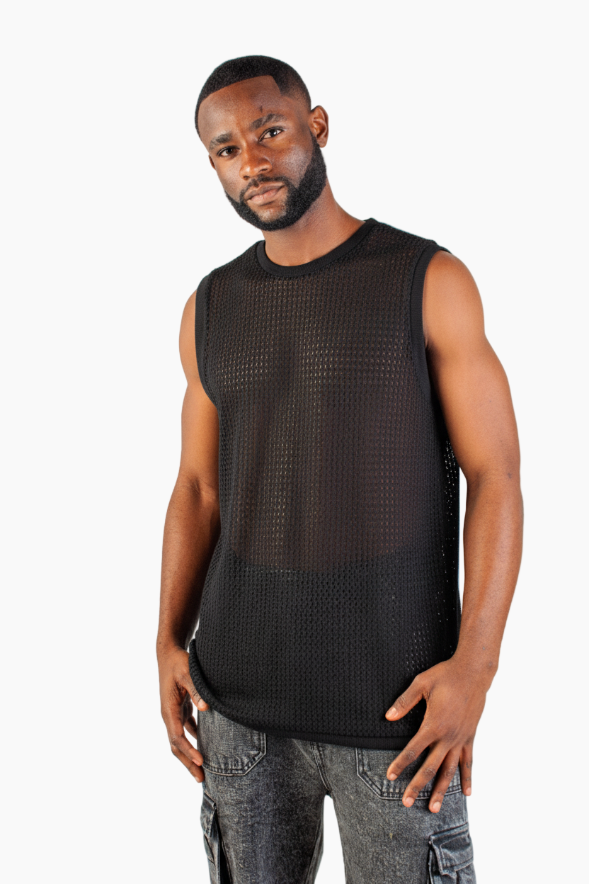 BLACK CROCHET VEST