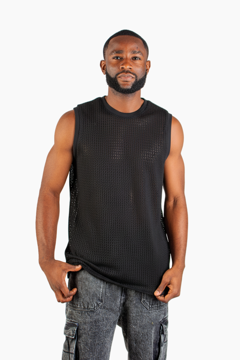 BLACK CROCHET VEST