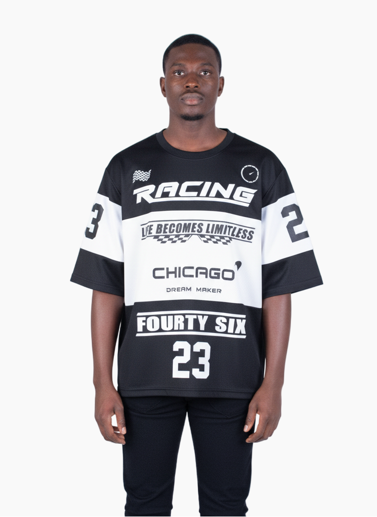 BLACK/WHITE CUT & SEW RACING TEE
