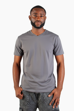 GREY MELANGE V-NECKTEE