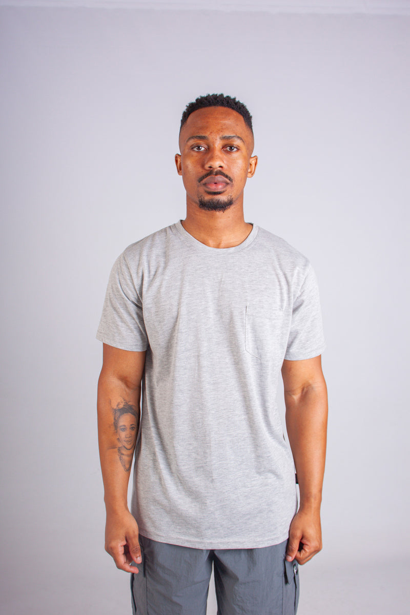 MENS GREY MELANGE POCKET TEE