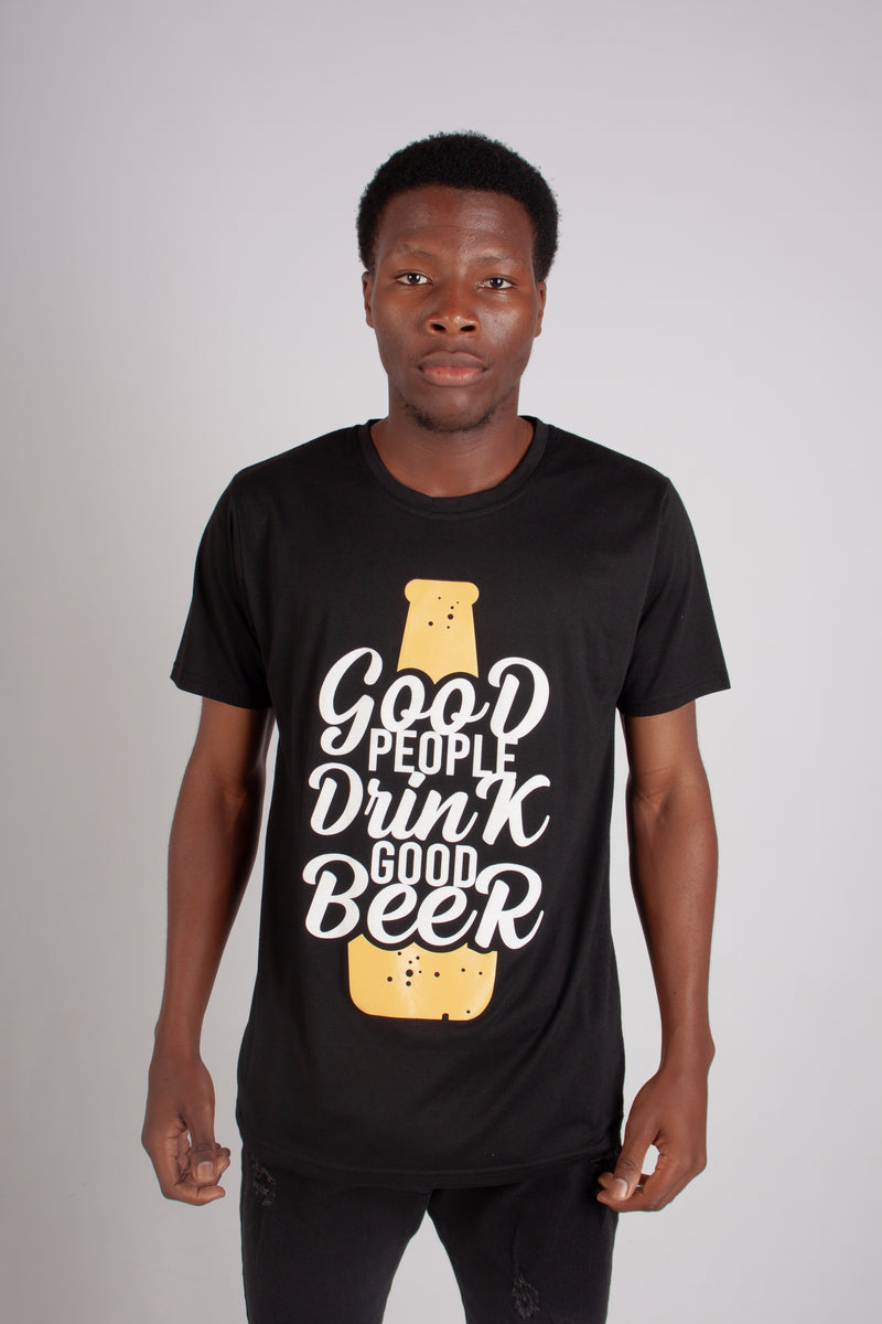 BLACK GOOD PEOPLE BEER SLOGAN TEE