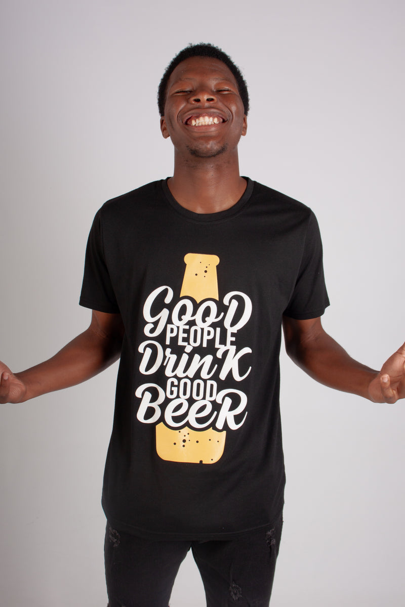 BLACK GOOD PEOPLE BEER SLOGAN TEE