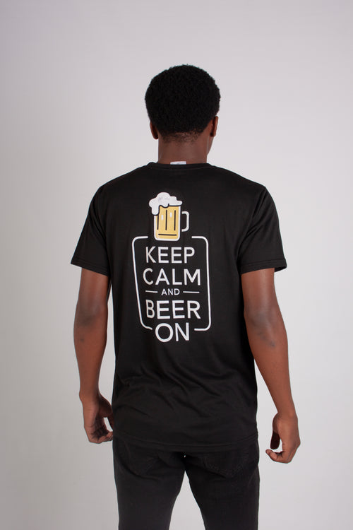 BLACK KEEP CALM AND BEER ON SLOGAN TEE