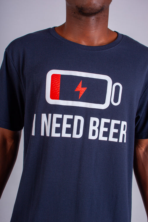 NAVY I NEED BEER SLOGAN TEE