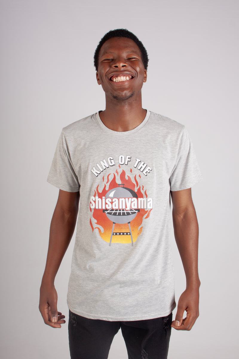 GREY MELANGE KING OF SHISANYAMA SLOGAN TEE