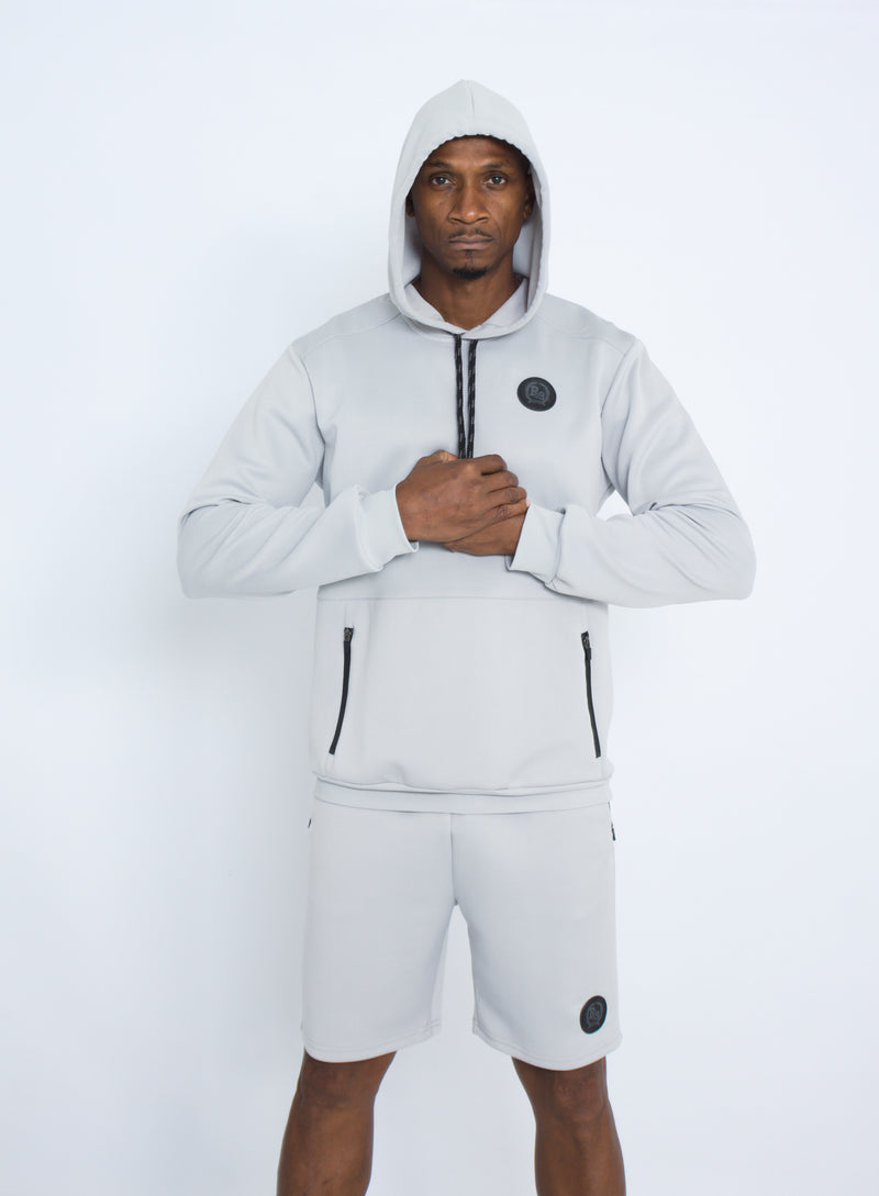 Grey Scuba Hoody Pullover With Zip Detail