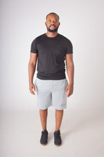 GREY MELANGE EMB  FLEECE KNIT SHORTS