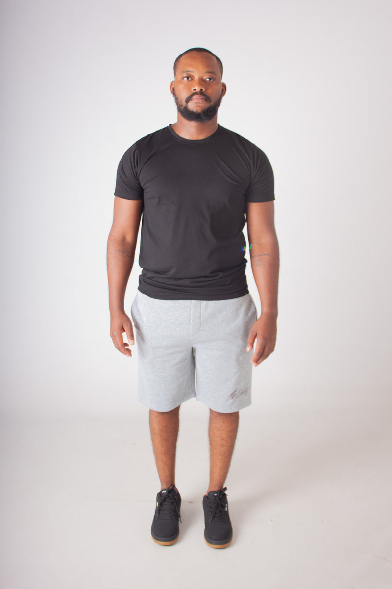 GREY MELANGE EMB  FLEECE KNIT SHORTS