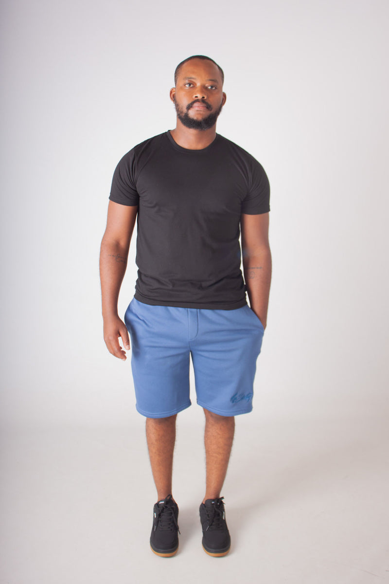 BLUE EMB FLEECE KNIT SHORTS