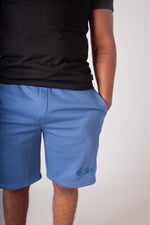 BLUE EMB FLEECE KNIT SHORTS