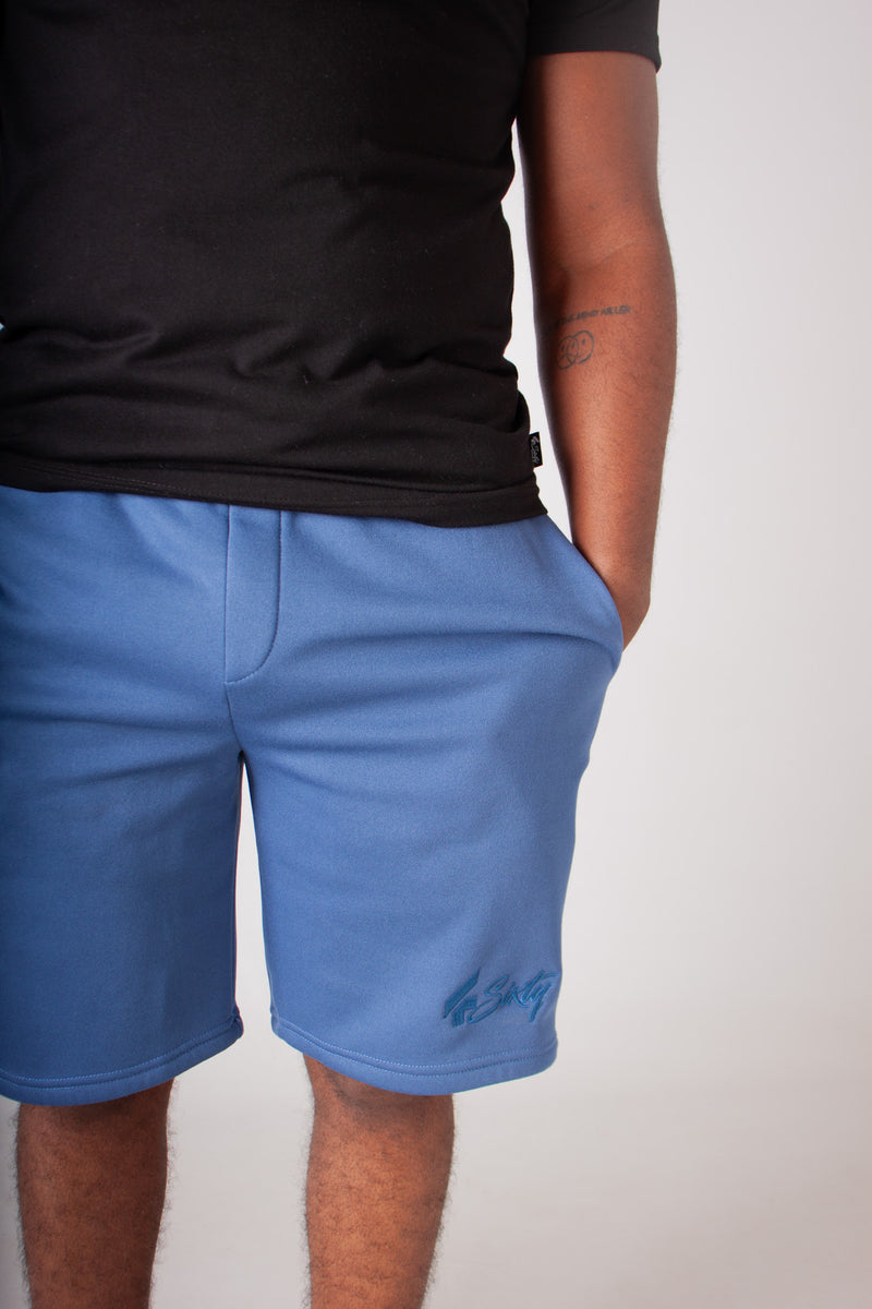 BLUE EMB FLEECE KNIT SHORTS