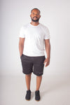 BLACK EMB FLEECE KNIT SHORTS