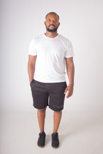 BLACK EMB FLEECE KNIT SHORTS