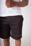 BLACK EMB FLEECE KNIT SHORTS