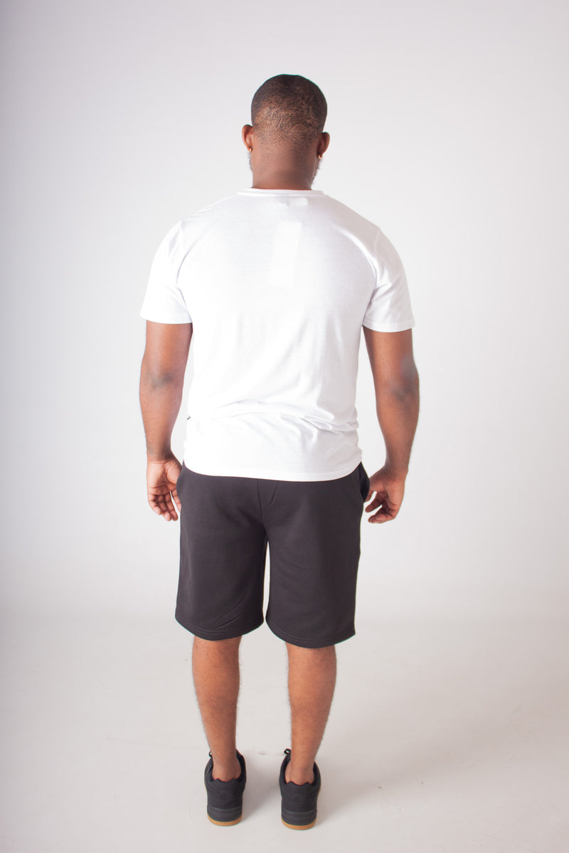 BLACK EMB FLEECE KNIT SHORTS