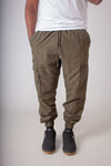 OLIVE MICROFIBRE CARGO JOGGER WITH ZIPS