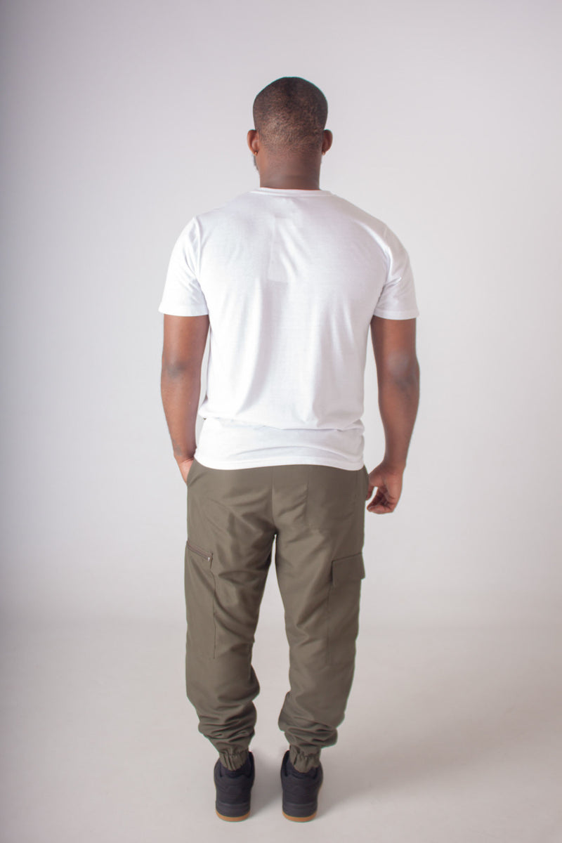 OLIVE MICROFIBRE CARGO JOGGER WITH ZIPS