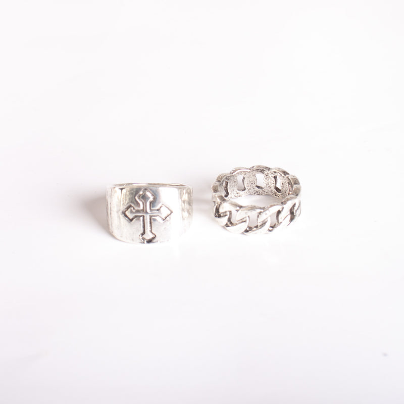 SILVER LINK/CROSS 2 PACK RING