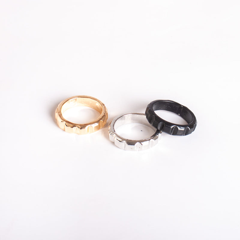 BLACK/ GOLD / SILVER SHINY 3 PACK RING