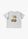 LADIES WHITE CHERRY FOIL SLIM FIT TEE