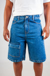 MID BLUE DENIM POCKET BERMUDA