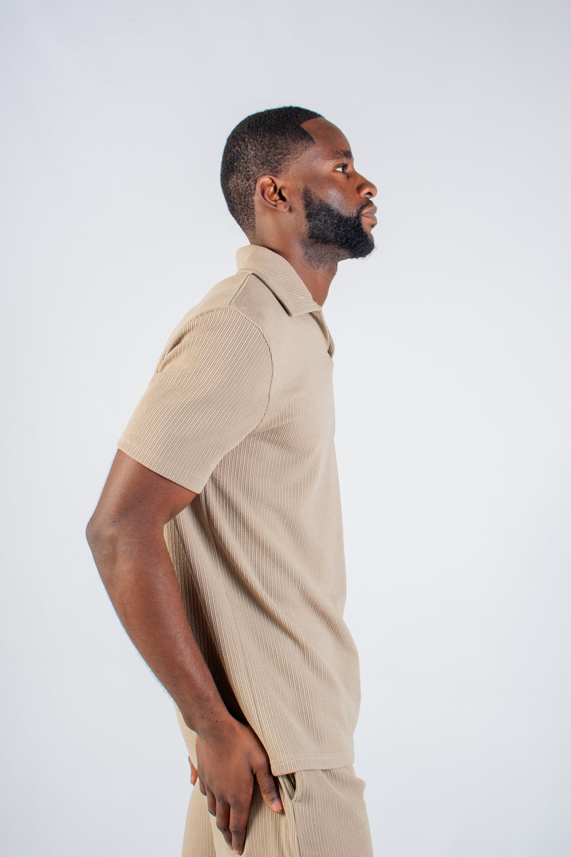TAUPE JACQUARD JOHNNY COLLAR