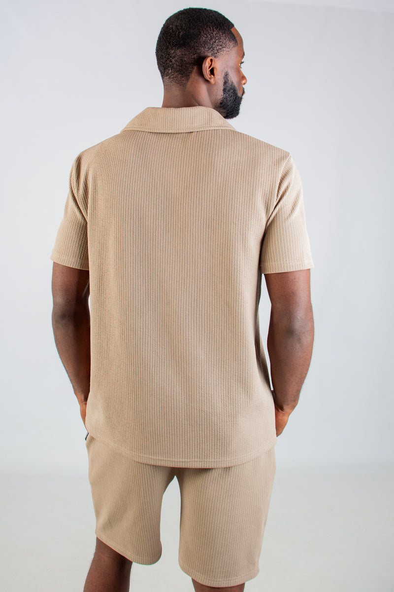 TAUPE JACQUARD JOHNNY COLLAR