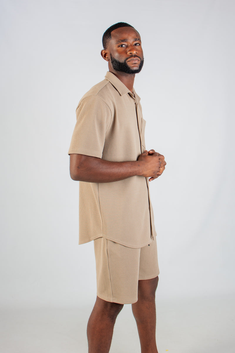 TAUPE JACQUARD KNIT SHIRT