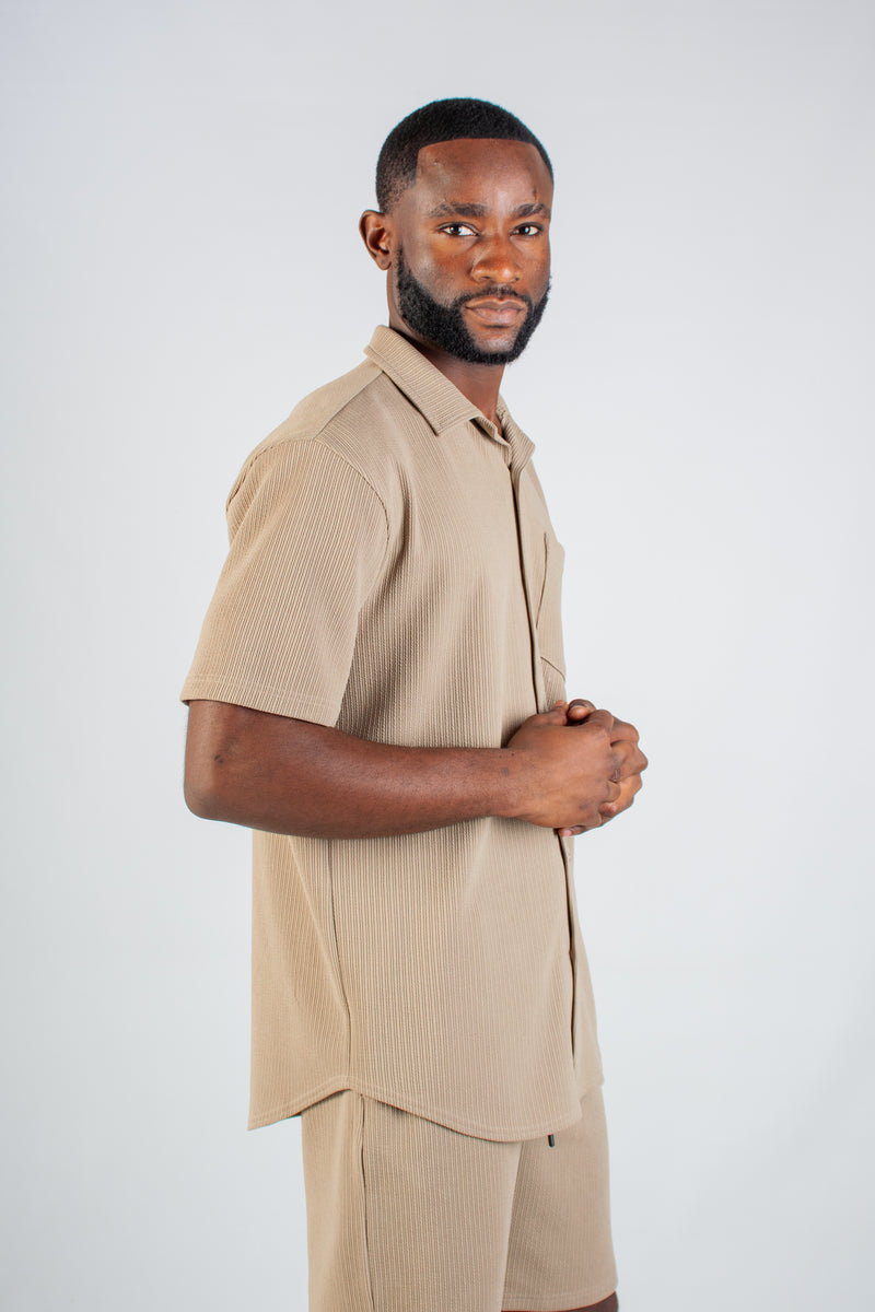 TAUPE JACQUARD KNIT SHIRT