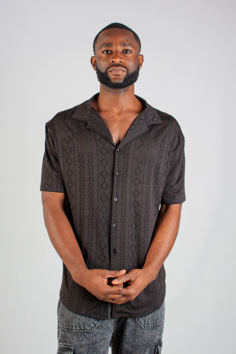 BLACK STRETCH LACE SHIRT