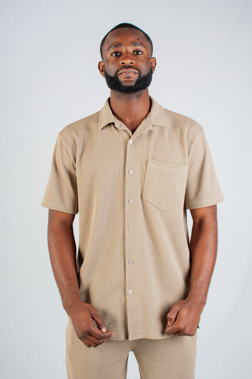 TAUPE JACQUARD KNIT SHIRT
