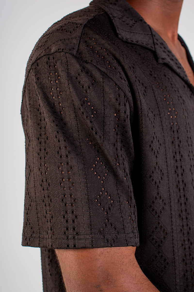 BLACK STRETCH LACE SHIRT