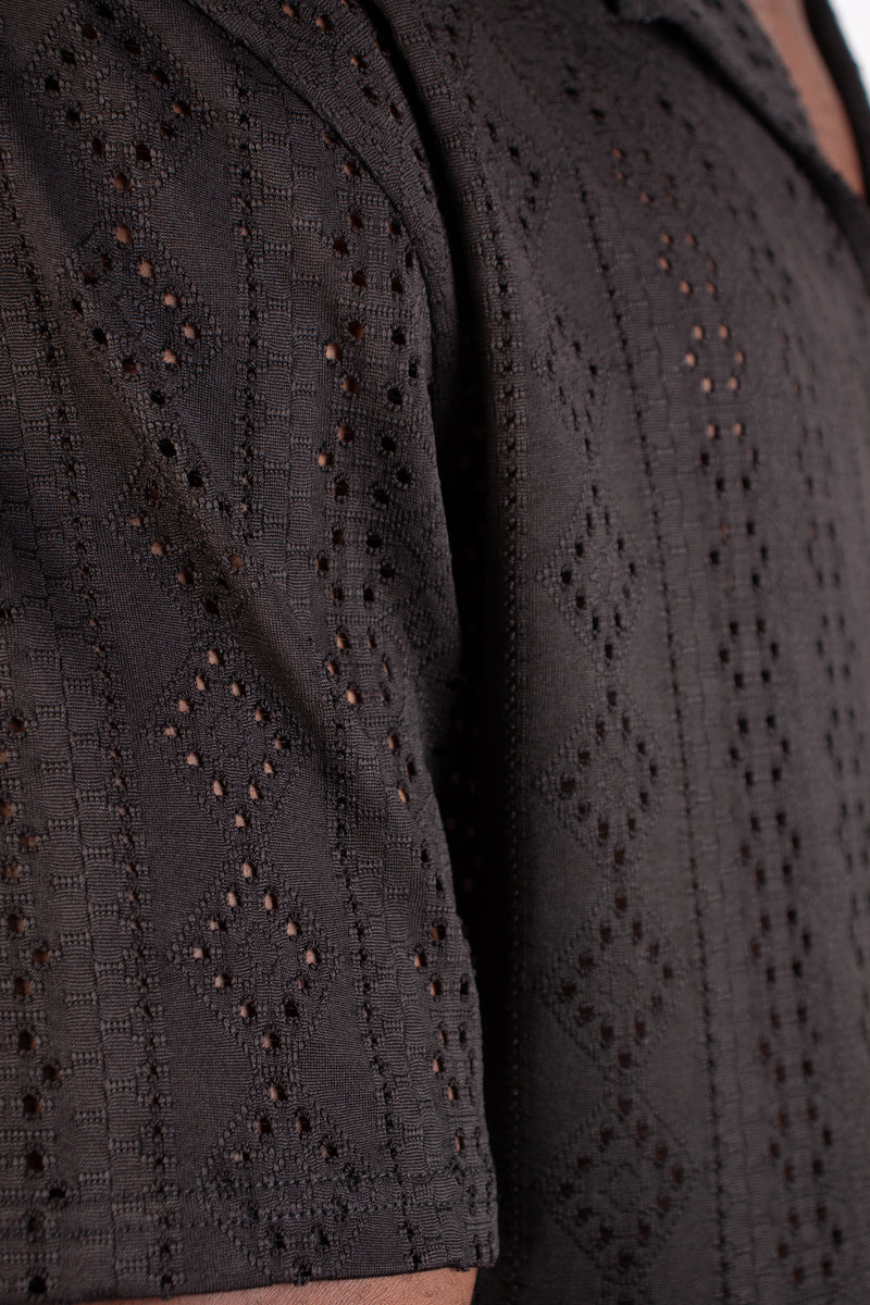 BLACK STRETCH LACE SHIRT