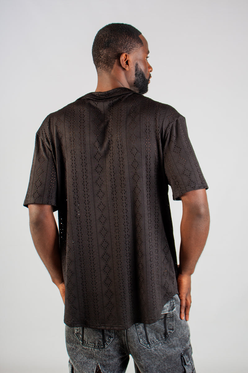 BLACK STRETCH LACE SHIRT