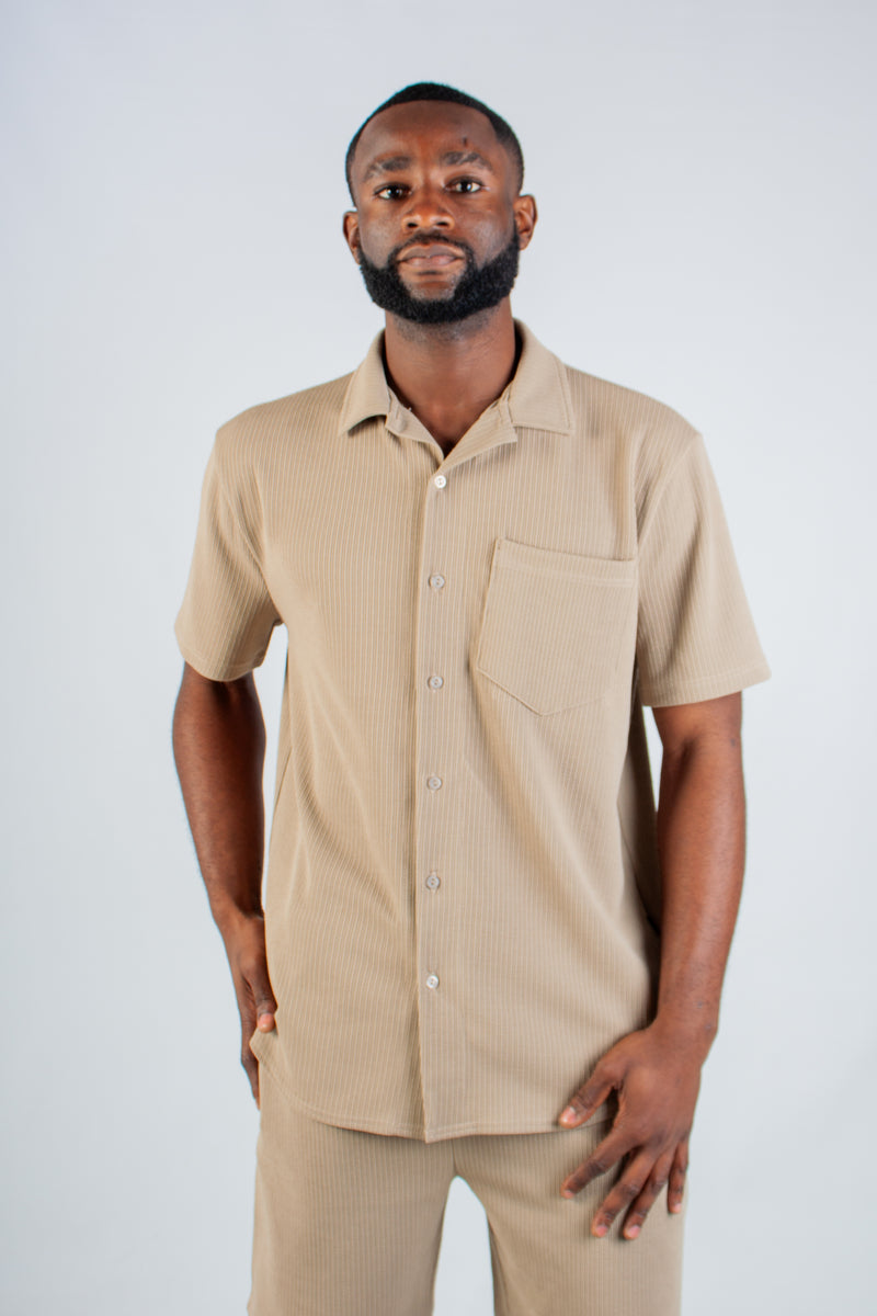 TAUPE JACQUARD KNIT SHIRT