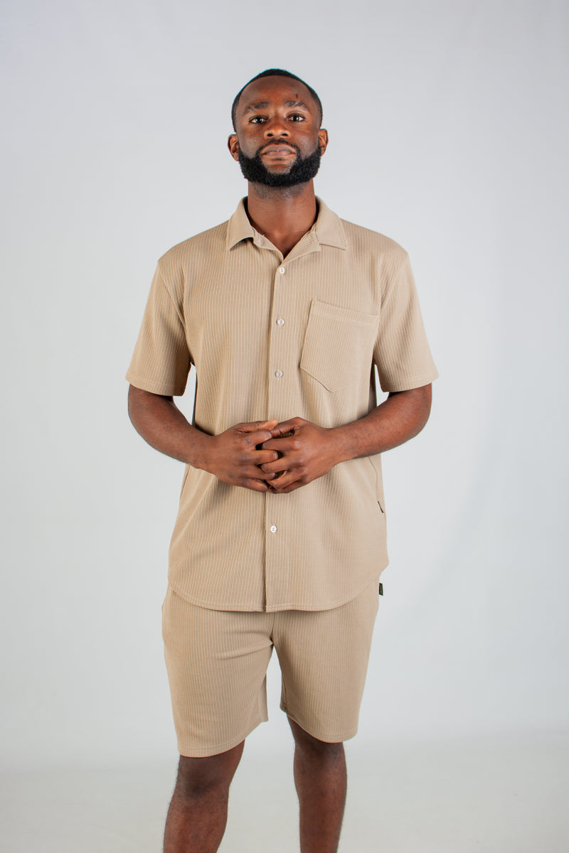 TAUPE JACQUARD KNIT SHIRT
