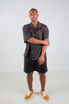 BLACK JAQUARD KNIT BOXY SHIRT