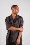 BLACK JAQUARD KNIT BOXY SHIRT