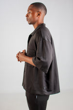 BLACK JAQUARD KNIT BOXY SHIRT