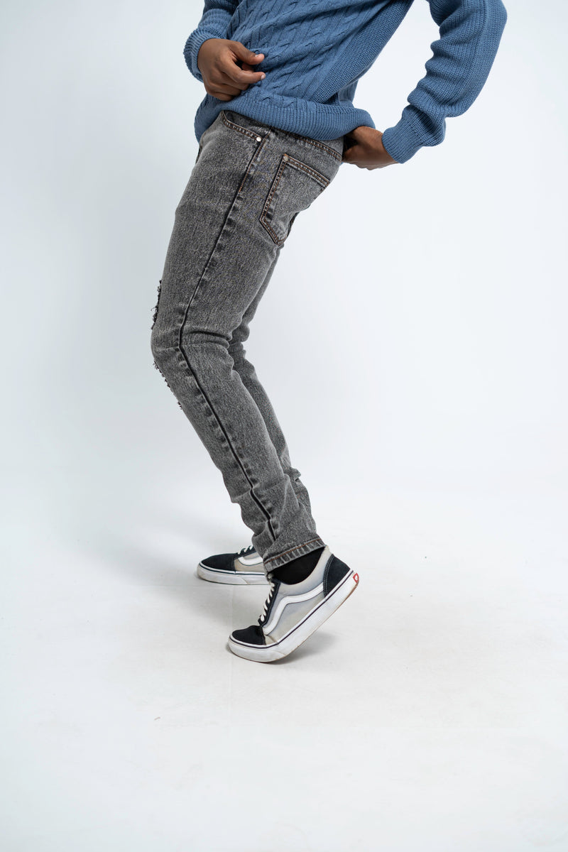 Charcoal Multi Rip Slim Skinny Fit Jean